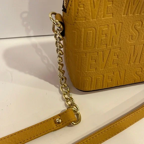 Steve Madden cross body purse faux leather yellow embossed spell out handbag - Picture 9 of 16
